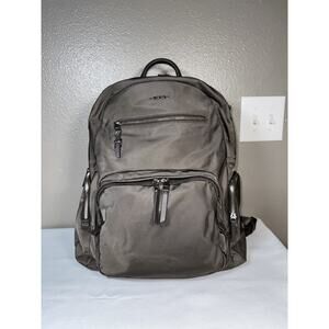 Tumi Voyageur Carson Backpack Taupe Leather Trim Laptop Travel Lightweight Bag